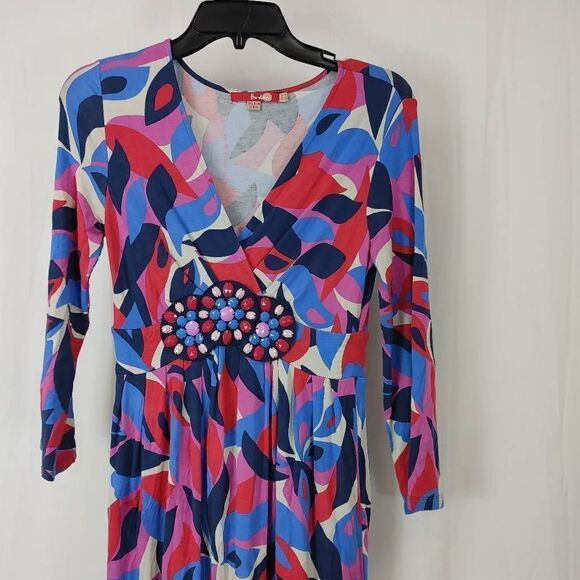 Boden Floral/geometric Beaded Women's Size 4 Knee Length Dress 3/4 Sleeve.
Armpi - Picture 4 of 7